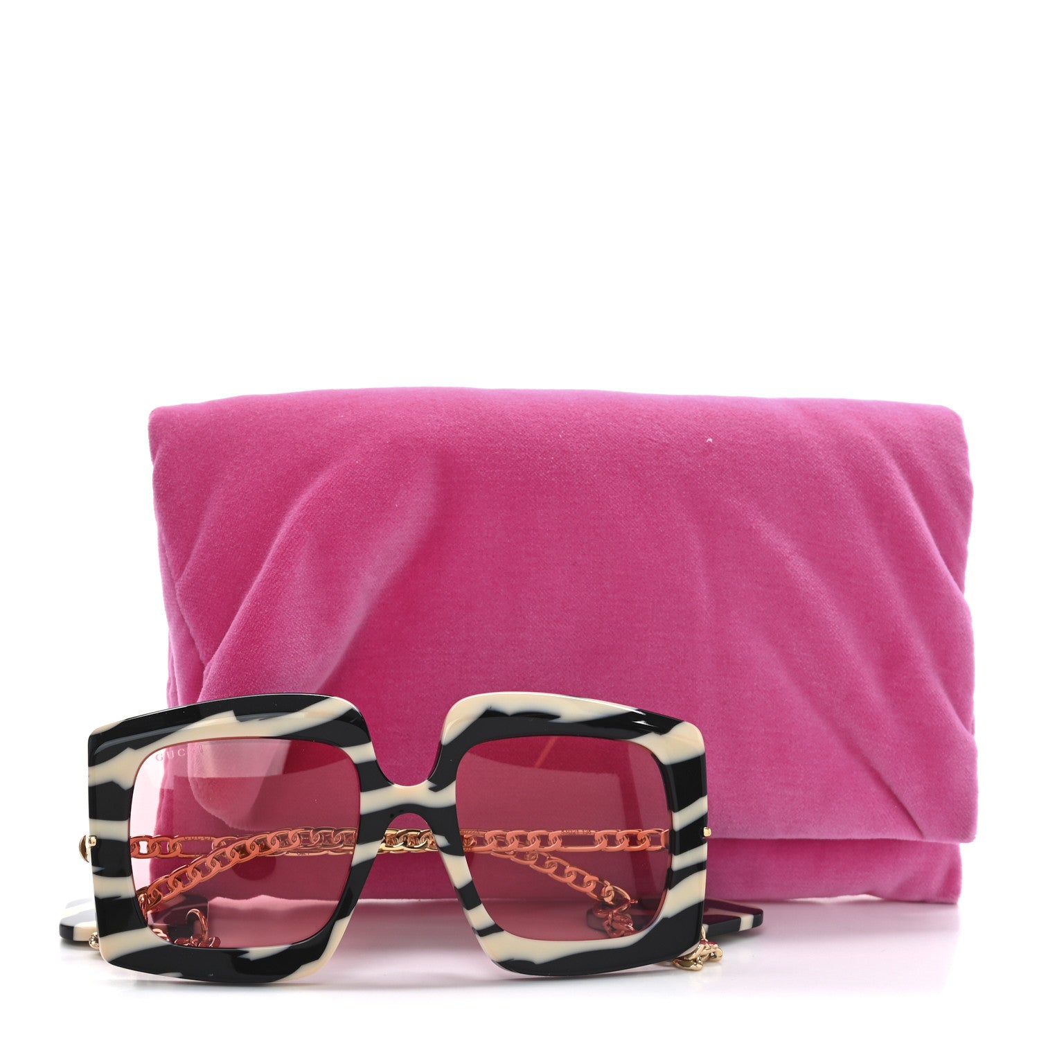 Gucci Acetate Zebra GG0722S Detachable Charm Oversized Frame Round Sunglasses Black White 7 of 7