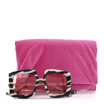 Gucci Acetate Zebra GG0722S Detachable Charm Oversized Frame Round Sunglasses Black White 7 of 7