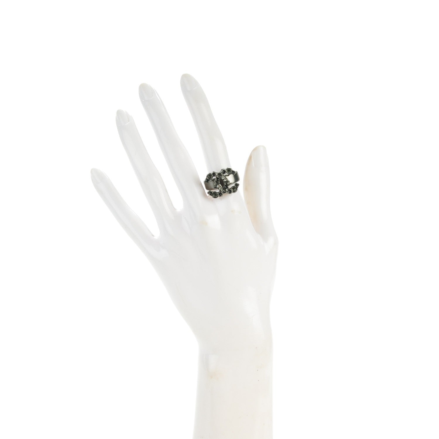 Chanel Ruthenium Crystal CC Logo Ring 7 3 of 5