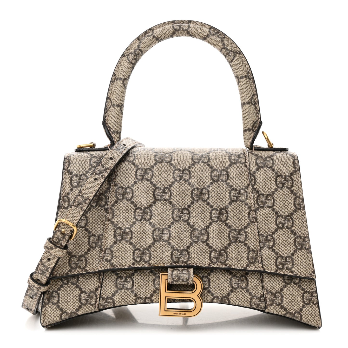 X GUCCI GG Supreme Monogram Small Hourglass Top Handle Bag Beige Ebony