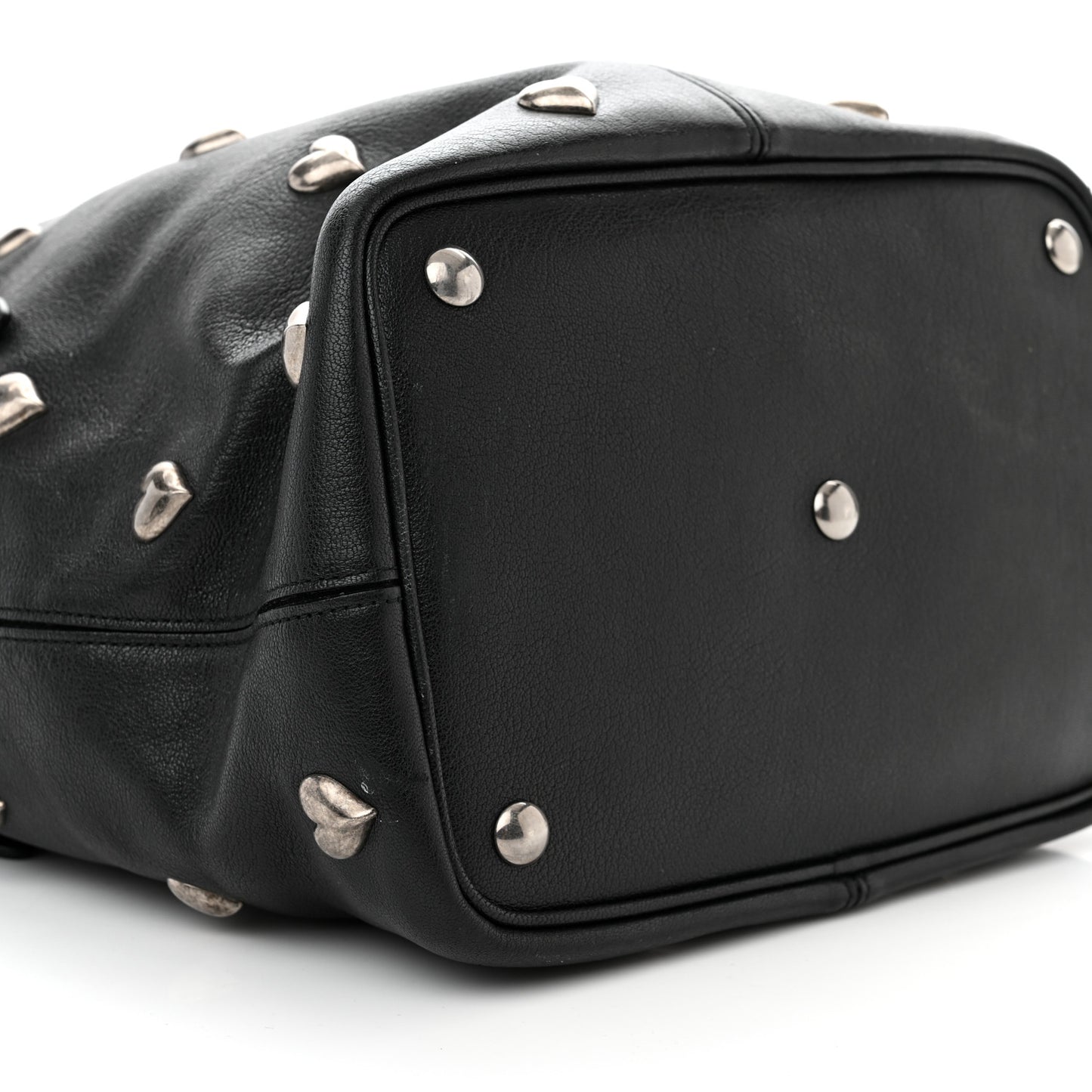 Lambskin Medium Heart Studded Riva Bucket Bag Black