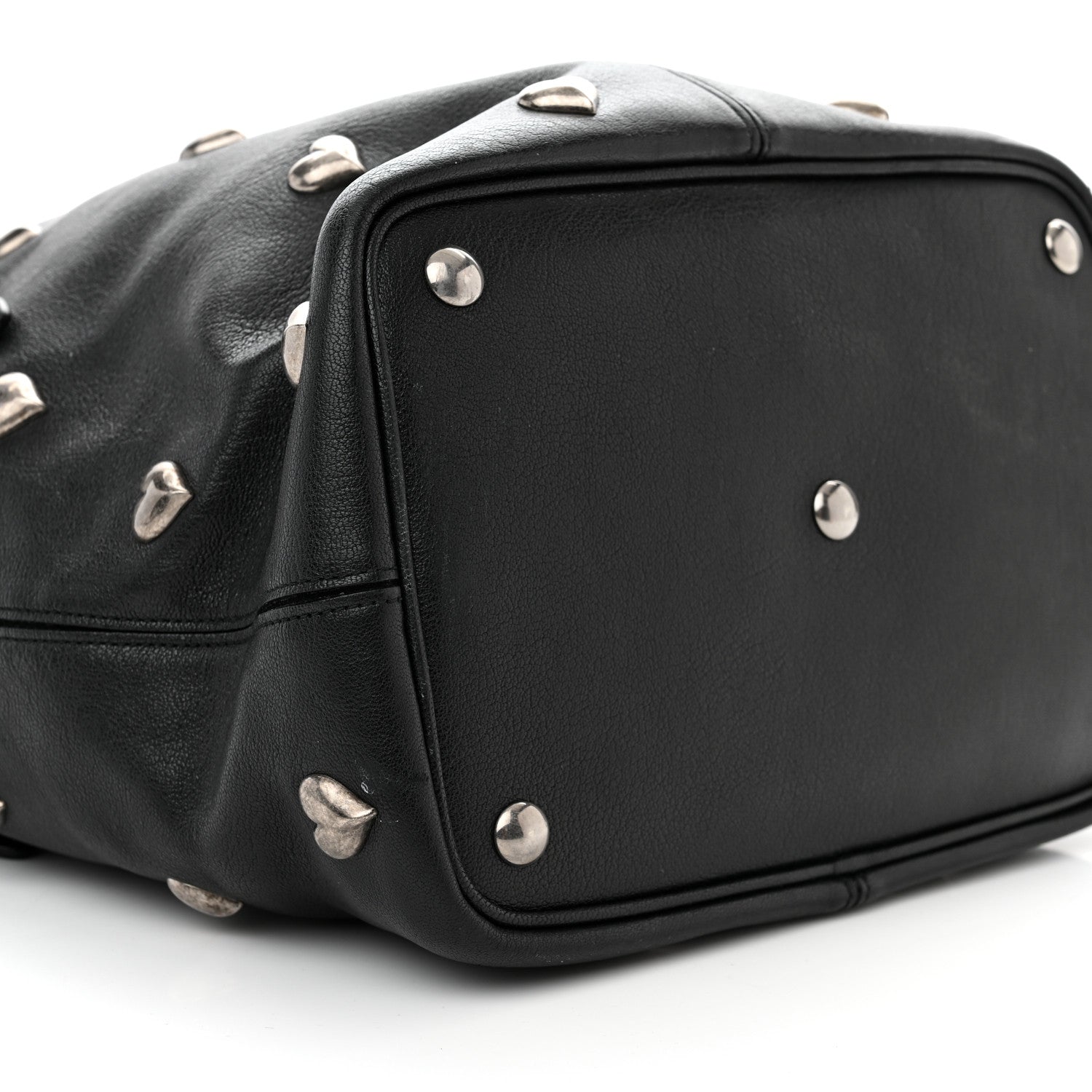 Saint Laurent Lambskin Medium Heart Studded Riva Bucket Bag Black 9 of 11