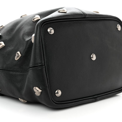 Saint Laurent Lambskin Medium Heart Studded Riva Bucket Bag Black 9 of 11