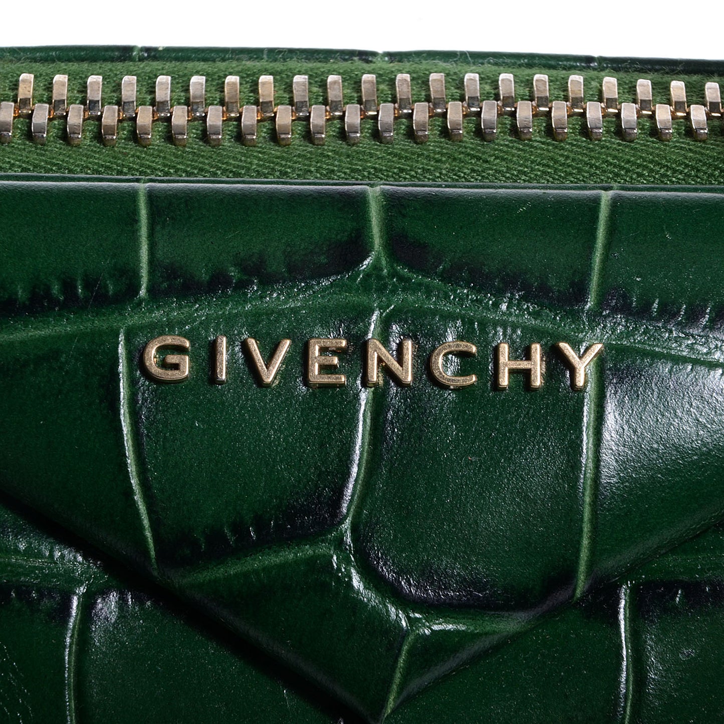 Calfskin Crocodile Embossed Small Antigona Emerald