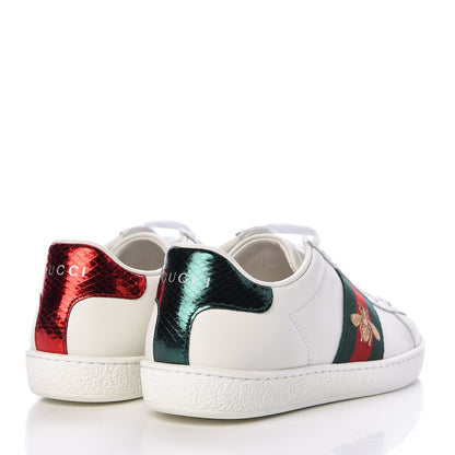 Gucci Calfskin Ayers Bee Embroidered Womens Ace Sneakers 34 White Green 4 of 10
