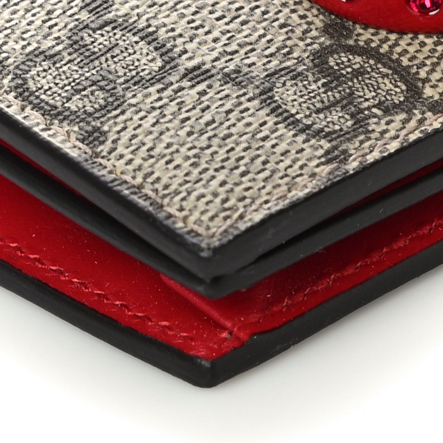 Gucci GG Supreme Monogram Cherry Embellished Card Case Wallet Hibiscus Red 8 of 10
