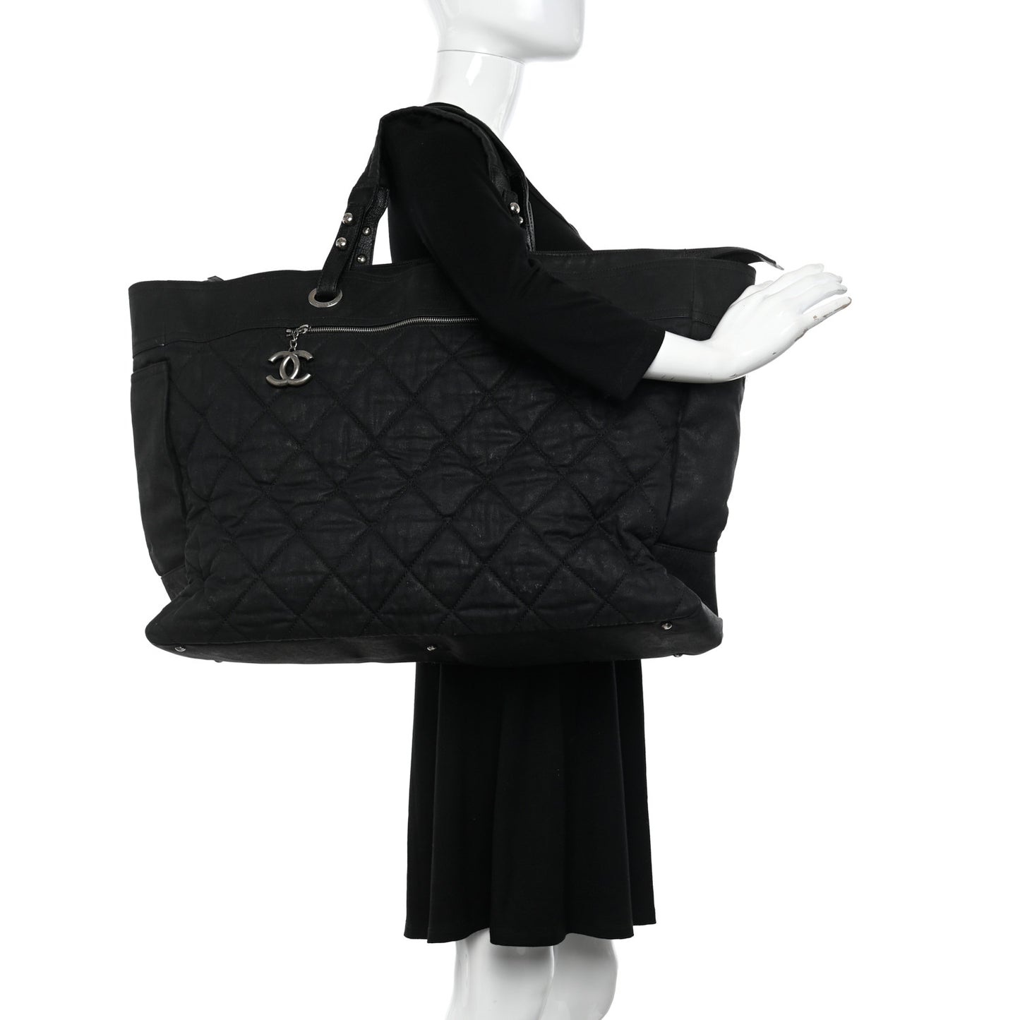 Coated Canvas Stitched XL Paris Biarritz Tote Black