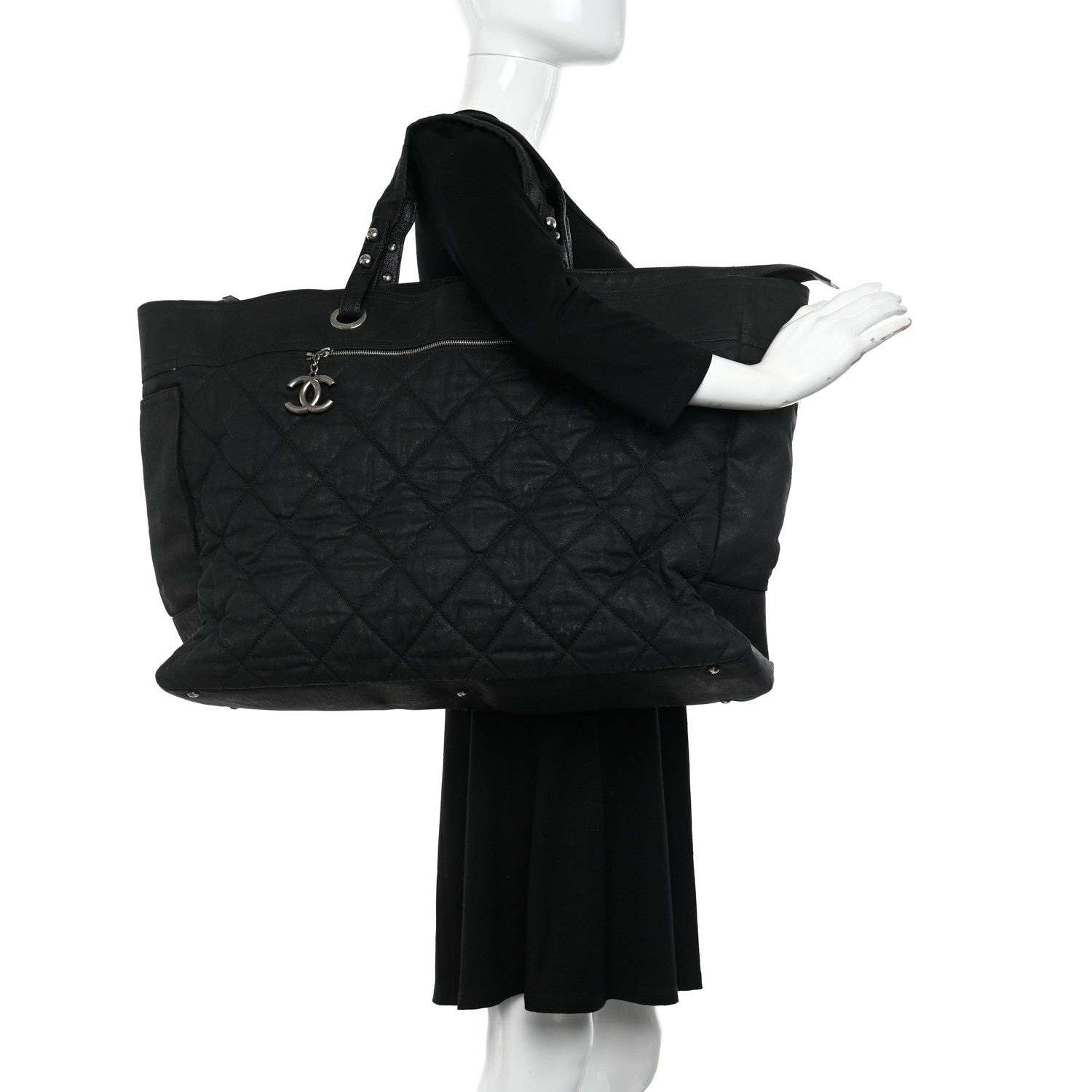 Chanel Coated Canvas Stitched XL Paris Biarritz Tote Black 2 of 20