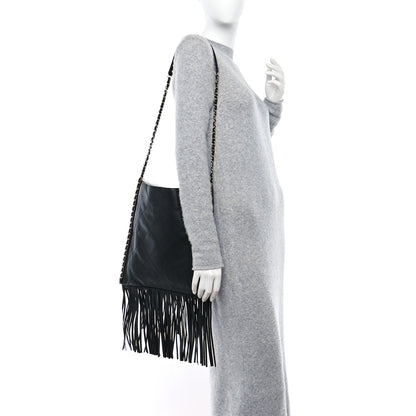 Chanel Calfskin Quilted Fringe Shopping Bag Black 2 of 9