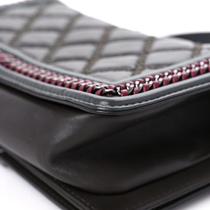 Chanel Calfskin Quilted Medium Boy Top Handle Flap Burgundy Black Blue 10 of 13