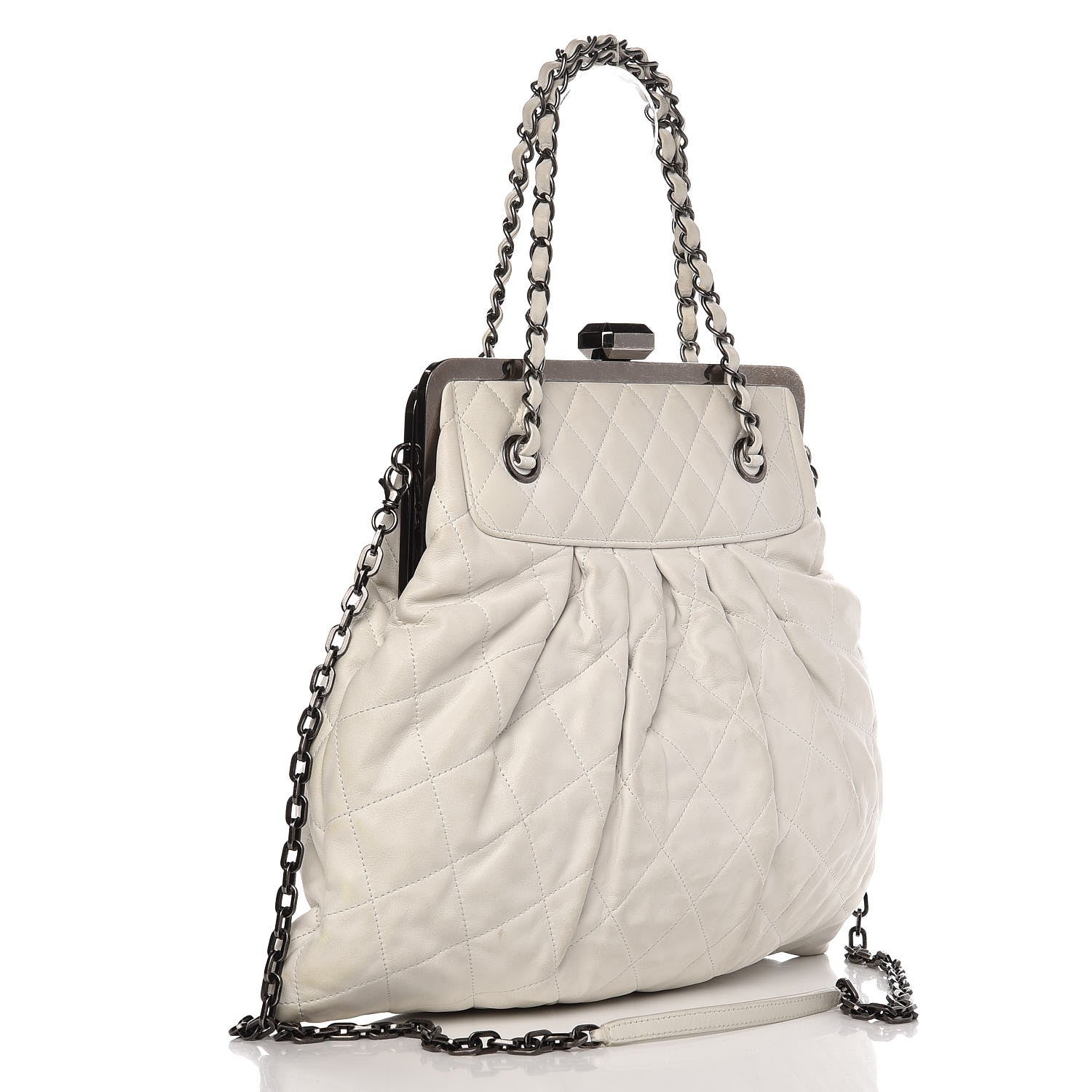 Chanel Iridescent Calfskin Chic Quilt Frame Tote White 3 of 8