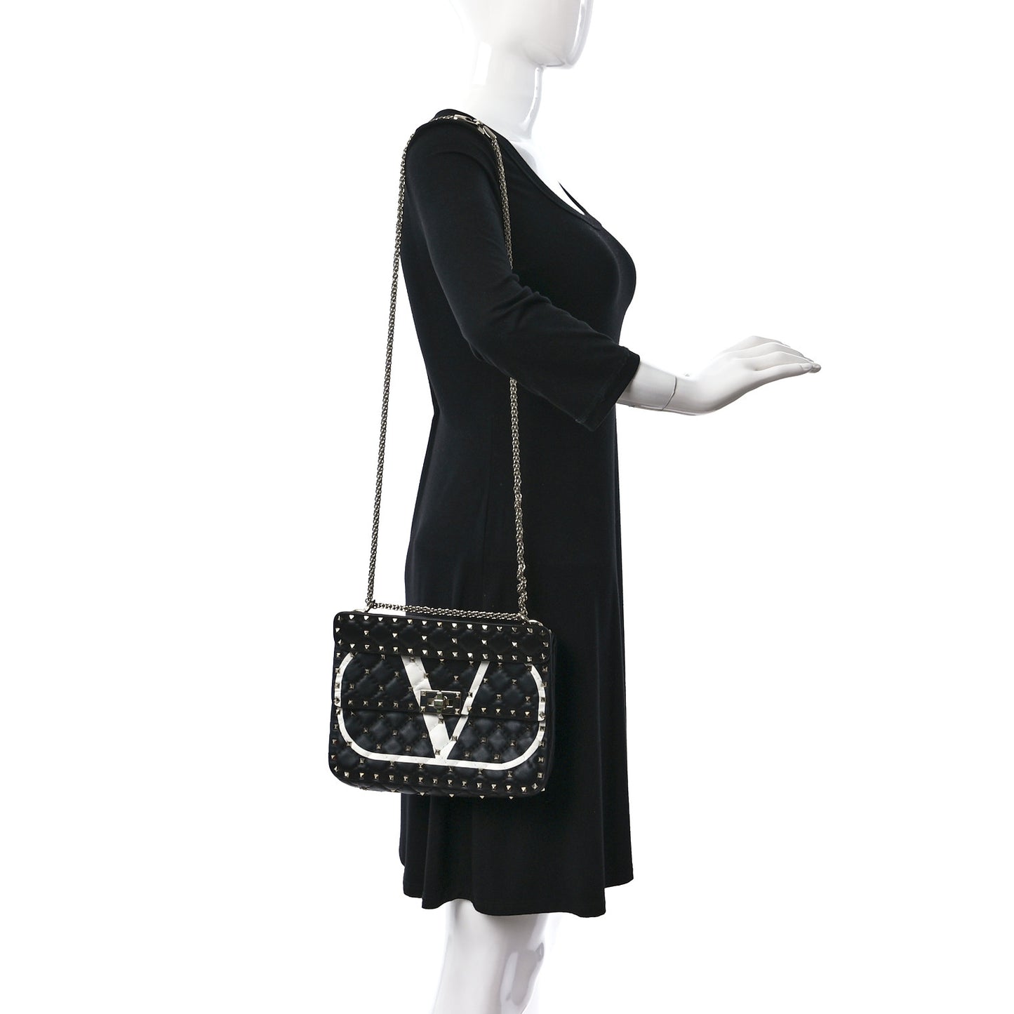 Lambskin Vlogo Print Medium Rockstud Spike Shoulder Bag Black