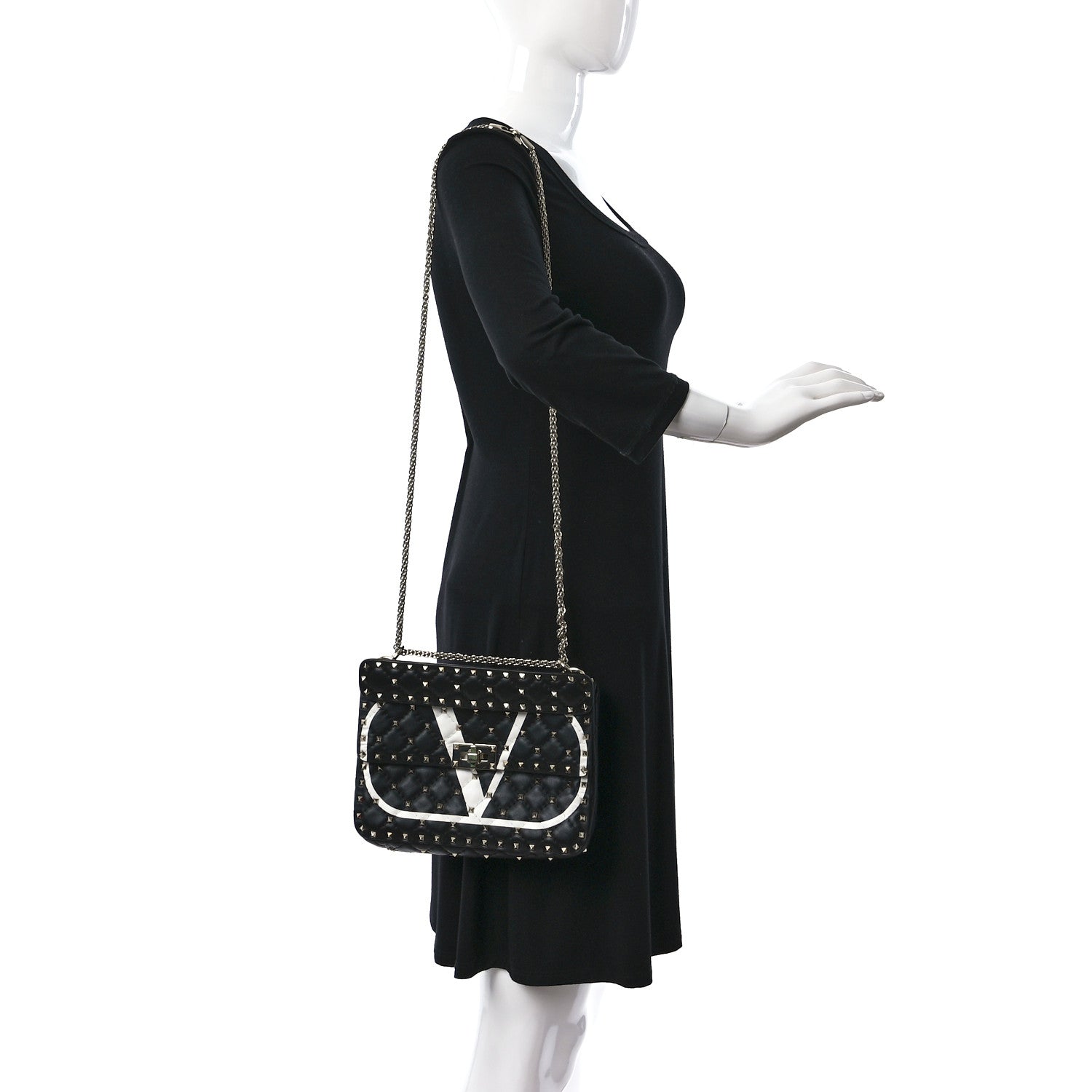 Valentino Garavani Lambskin Vlogo Print Medium Rockstud Spike Shoulder Bag Black 2 of 9
