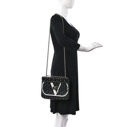 Valentino Garavani Lambskin Vlogo Print Medium Rockstud Spike Shoulder Bag Black 2 of 9