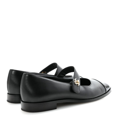 Chanel Calfskin Patent Mary Janes Flats 37 Black 10 of 18