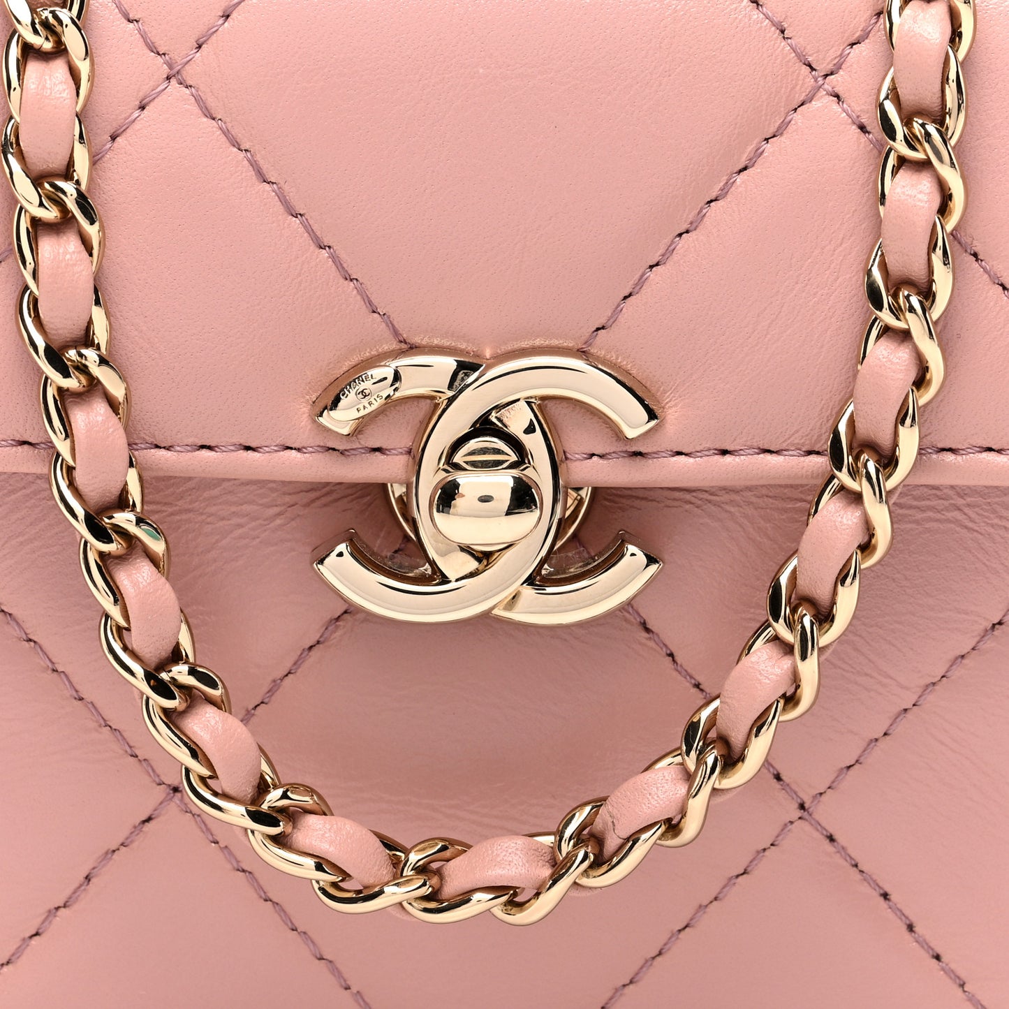 Shiny Calfskin Quilted CC Handle Vanity Flap Bag Pink