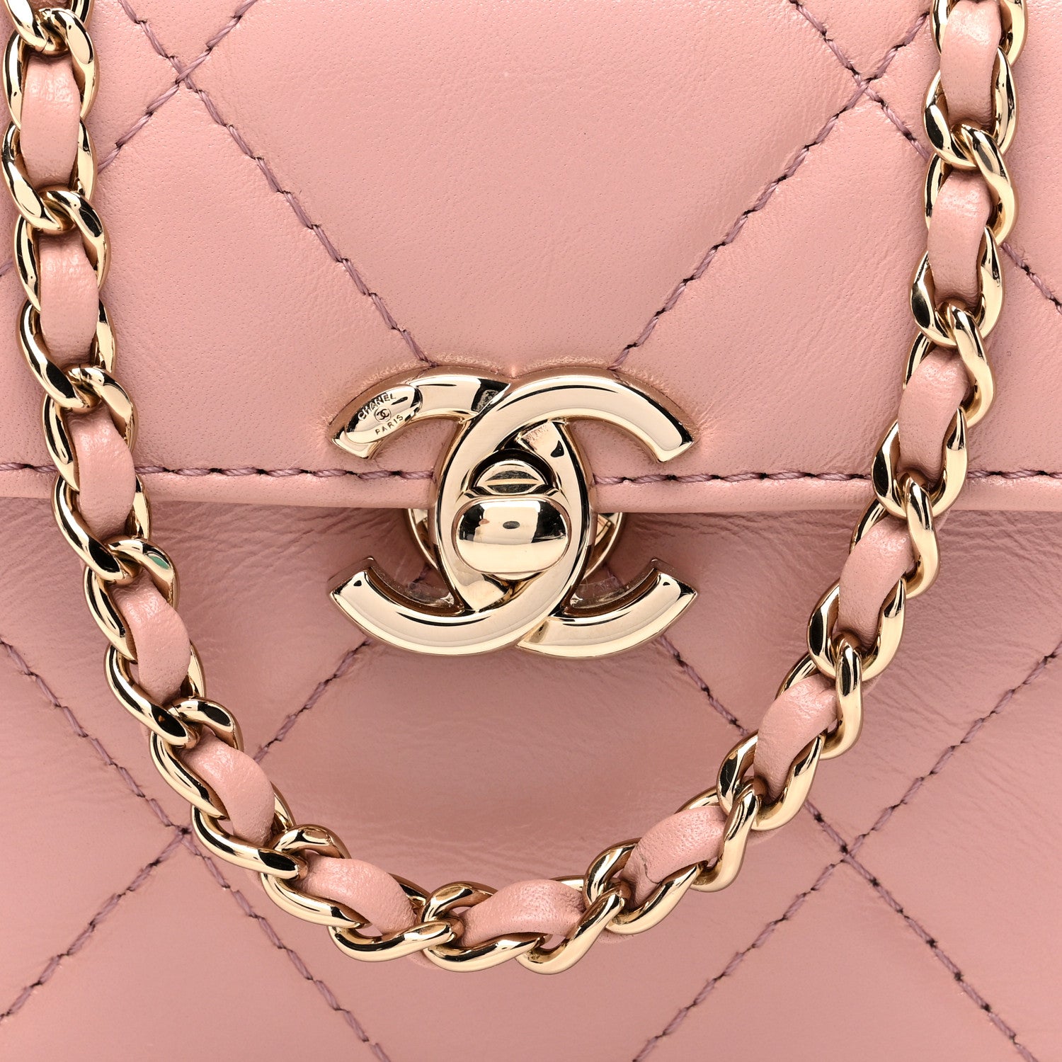 Chanel Shiny Calfskin Quilted CC Handle Vanity Flap Bag Pink 9 of 11