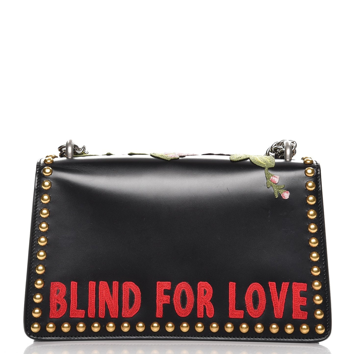Calfskin Floral Embroidered Studded Small Dionysus Shoulder Bag Black