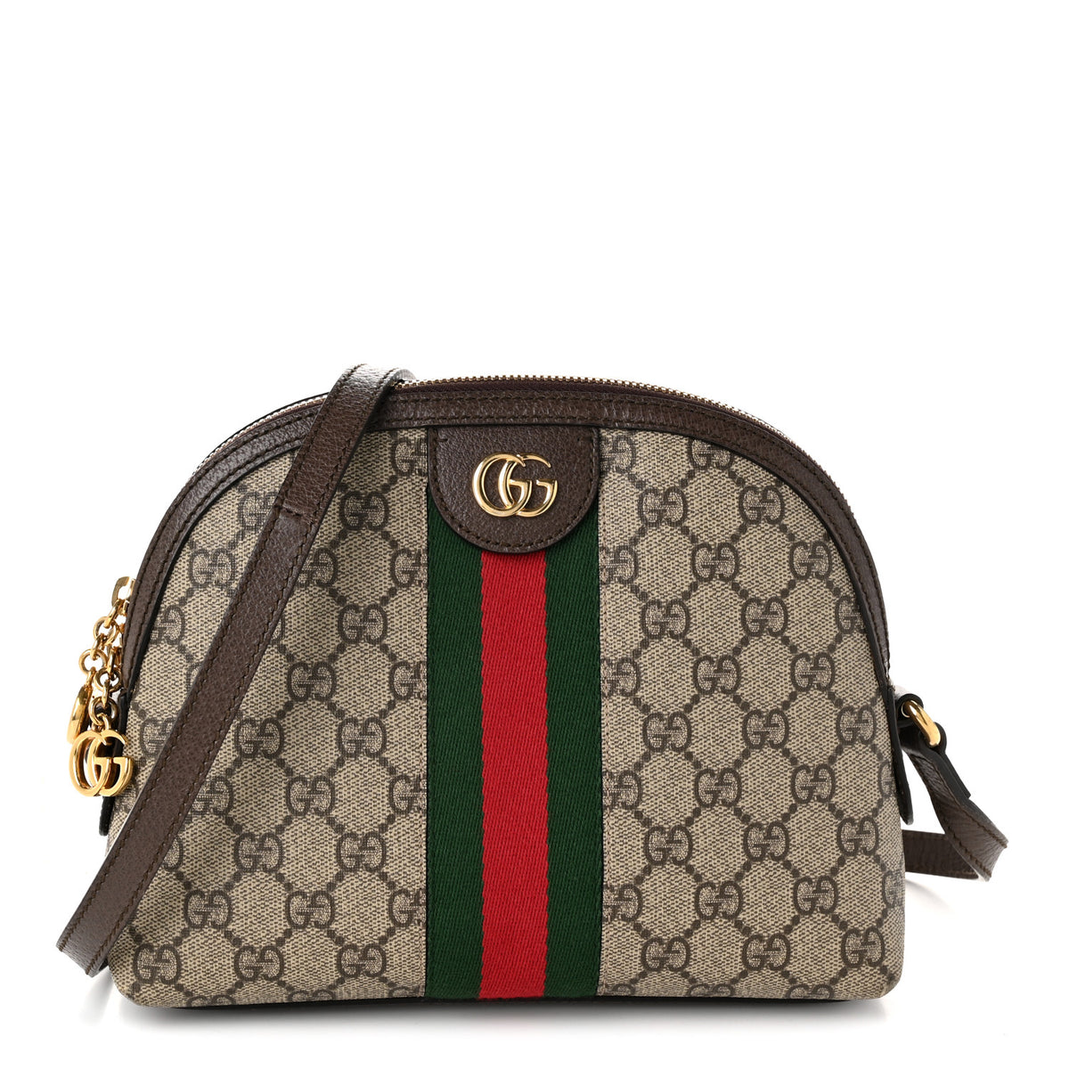 Gucci GG Supreme Monogram Textured Dollar Calfskin Web Small Ophidia Dome Shoulder Bag Beige Ebony New Acero 1 of 9
