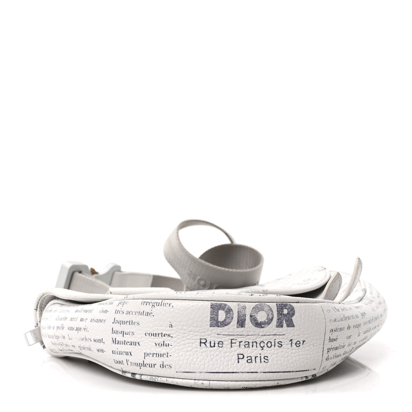 X DANIEL ARSHAM Grained Calfskin Newspaper Print Saddle Bag White
