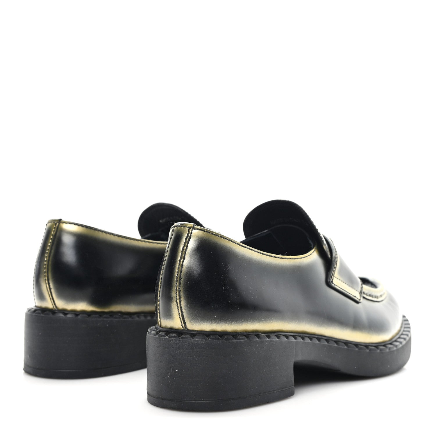 Prada Spazzolato Sfumato Metal Triangle Logo 50mm Loafers 36 Black Platino 5 of 10