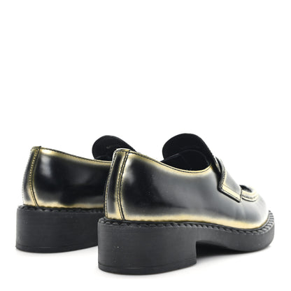 Prada Spazzolato Sfumato Metal Triangle Logo 50mm Loafers 36 Black Platino 5 of 10