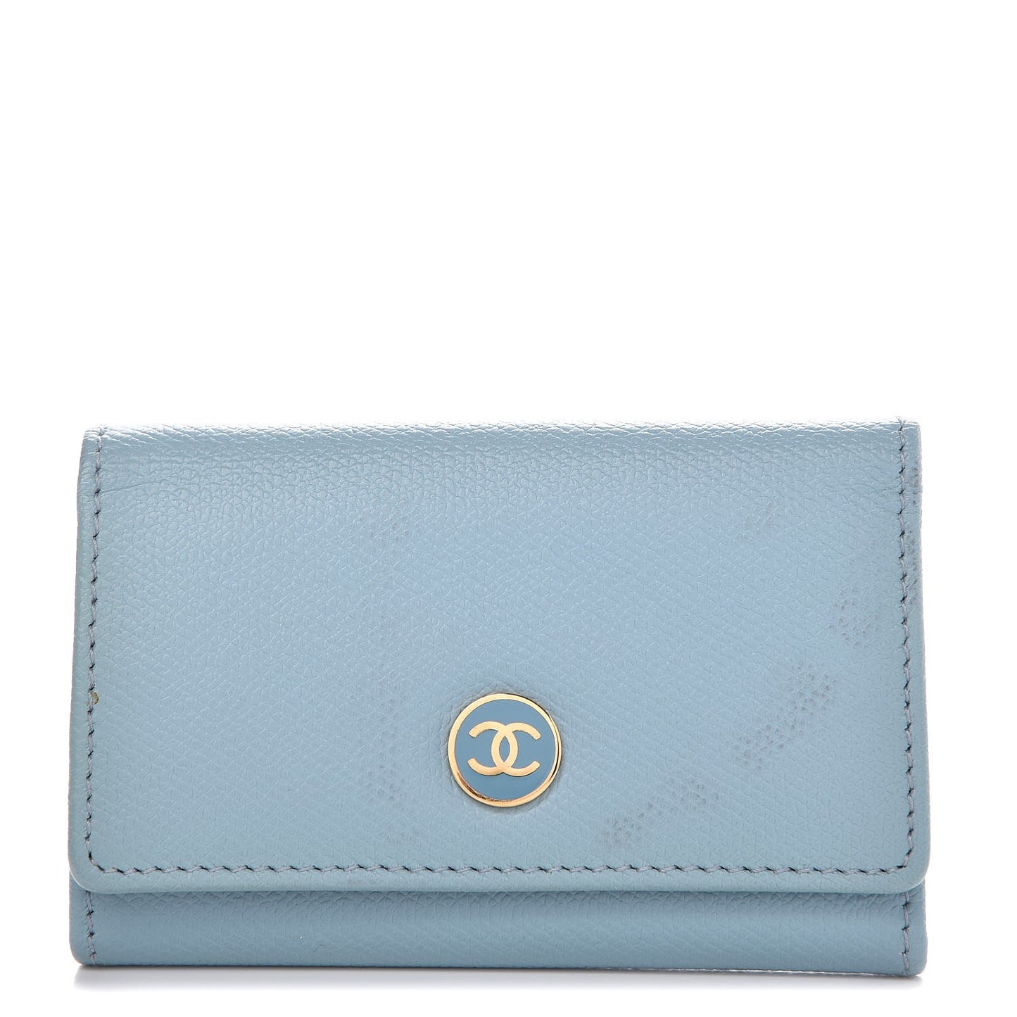 Grained Calfskin CC Button 6 Key Holder Light Blue