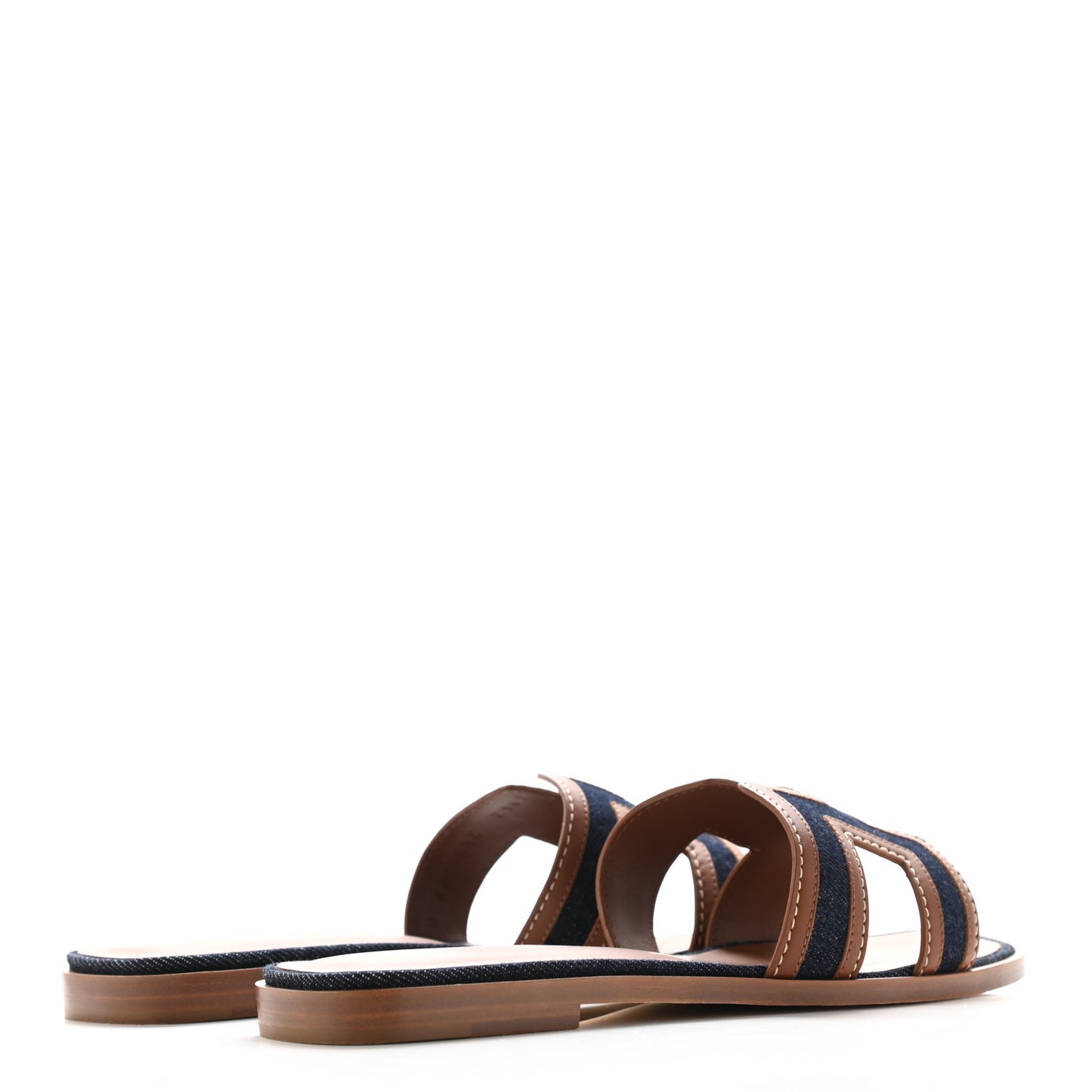 Calfskin Denim Oran Sandals 37 Bleu Brut Gold