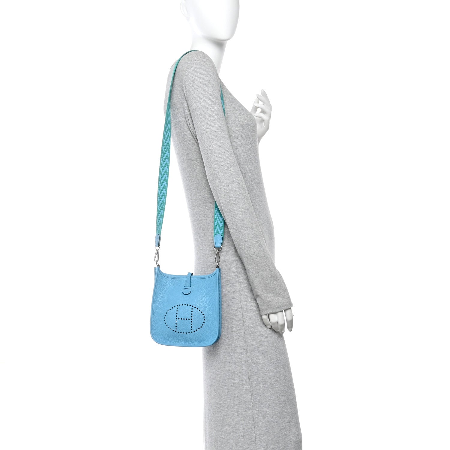 Hermes Taurillon Clemence Amazone Evelyne TPM Bleu du Nord Vert Verone 2 of 10