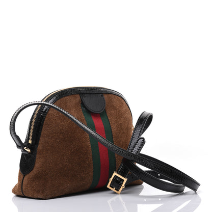 Gucci Suede Patent Web Small Ophidia Dome Shoulder Bag Nocciola Black 4 of 19
