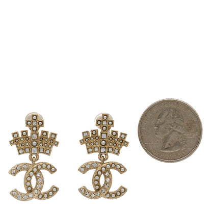 Chanel Crystal CC Crown Drop Clip On Earrings Gold 2 of 5
