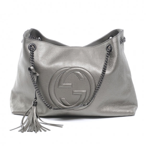 Gucci Metallic Pebbled Calfskin Large Soho Chain Shoulder Bag Sasso 1 of 7