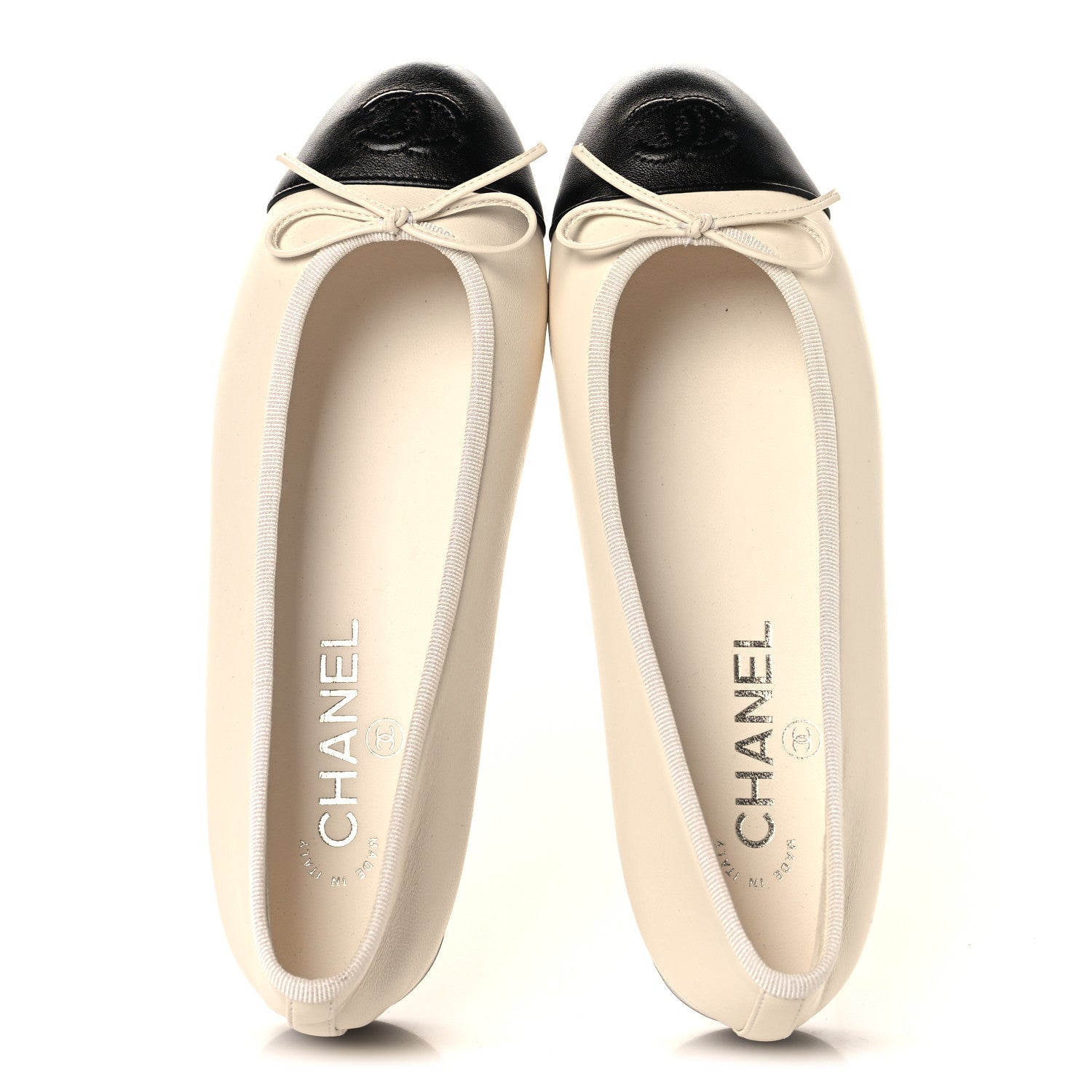 Chanel Lambskin Cap Toe CC Ballerina Flats 36.5 White Black 2 of 9