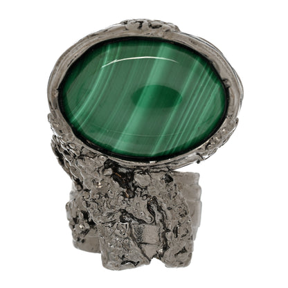 Saint Laurent Glass Cabochon Arty Ovale Ring 52 6 Gunmetal Jade 1 of 5