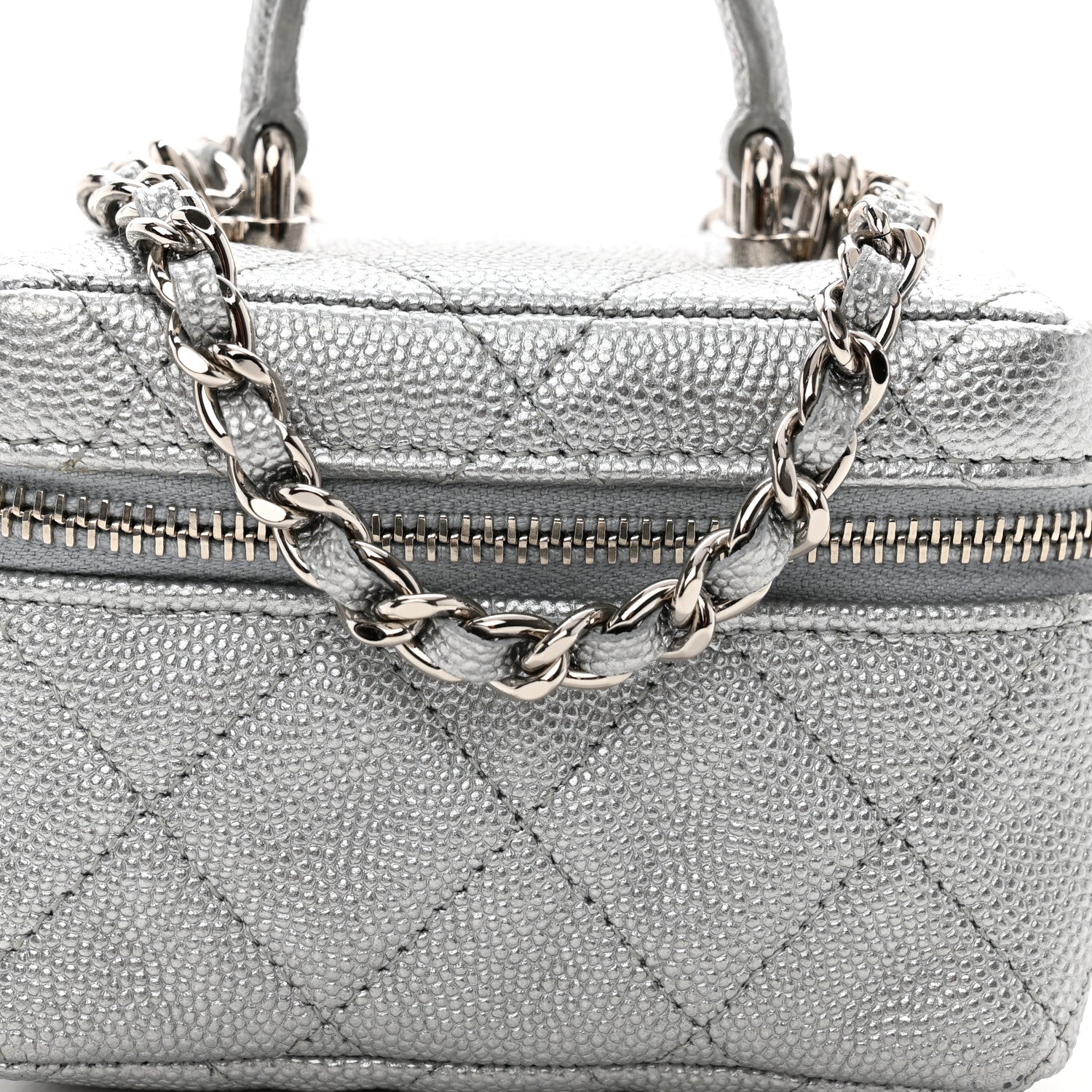 Chanel Metallic Caviar Quilted Mini Top Handle Vanity With Chain Silver 8 of 11
