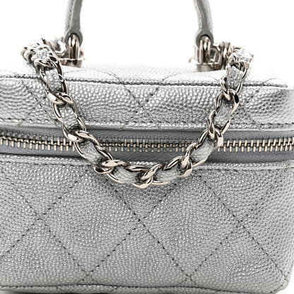 Chanel Metallic Caviar Quilted Mini Top Handle Vanity With Chain Silver 8 of 11