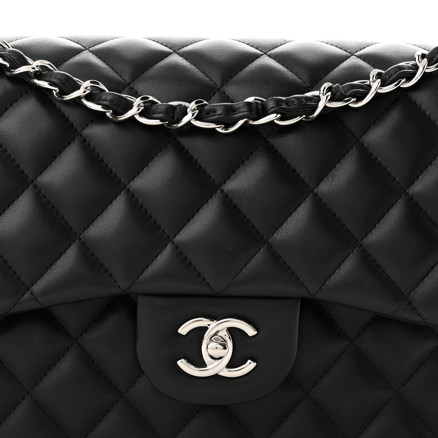 Lambskin Quilted Jumbo Double Flap Black