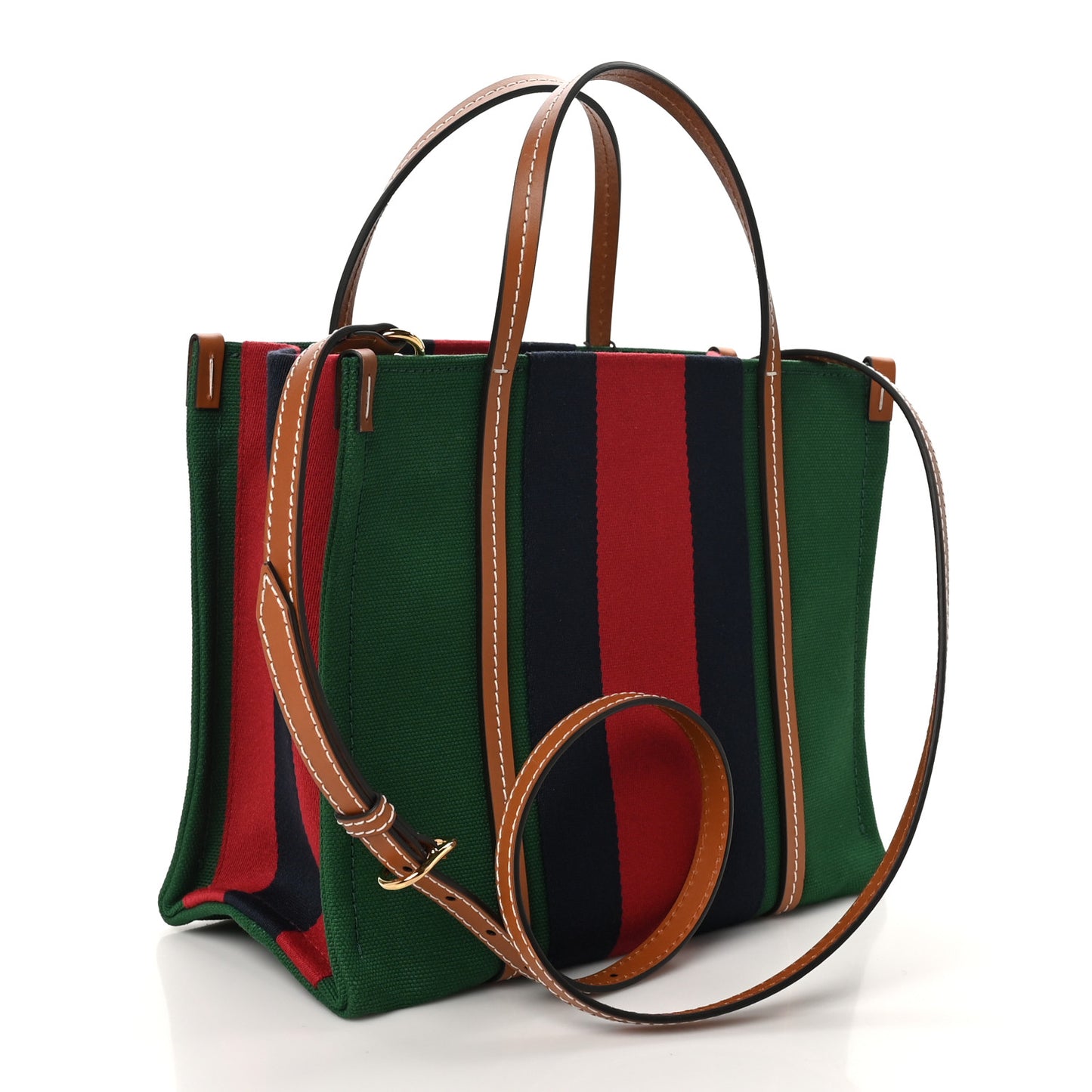 Mountain Canvas Calfskin Web Small Interlocking G Tote Bag Turtle Green Hibiscus Red