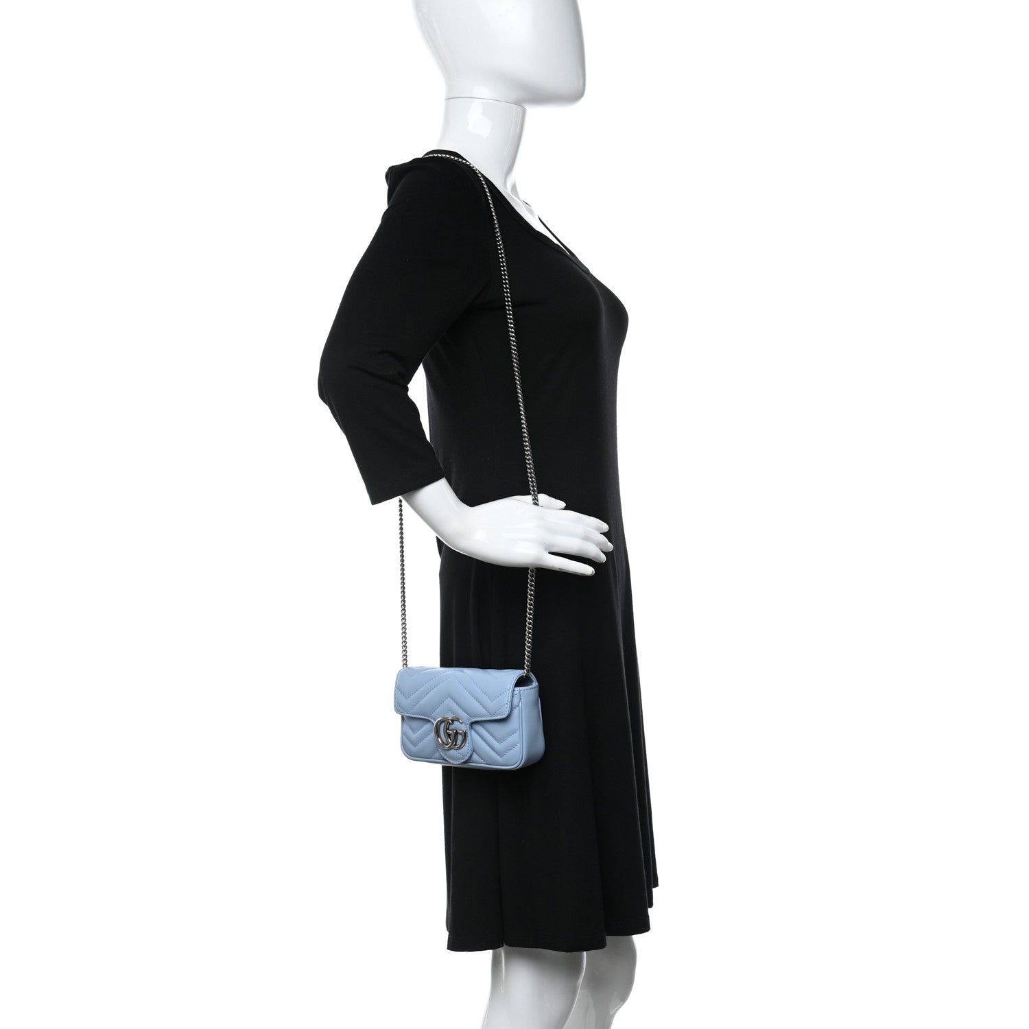 Gucci Calfskin Matelasse Super Mini GG Marmont Shoulder Bag Porcelain Light Blue 2 of 9