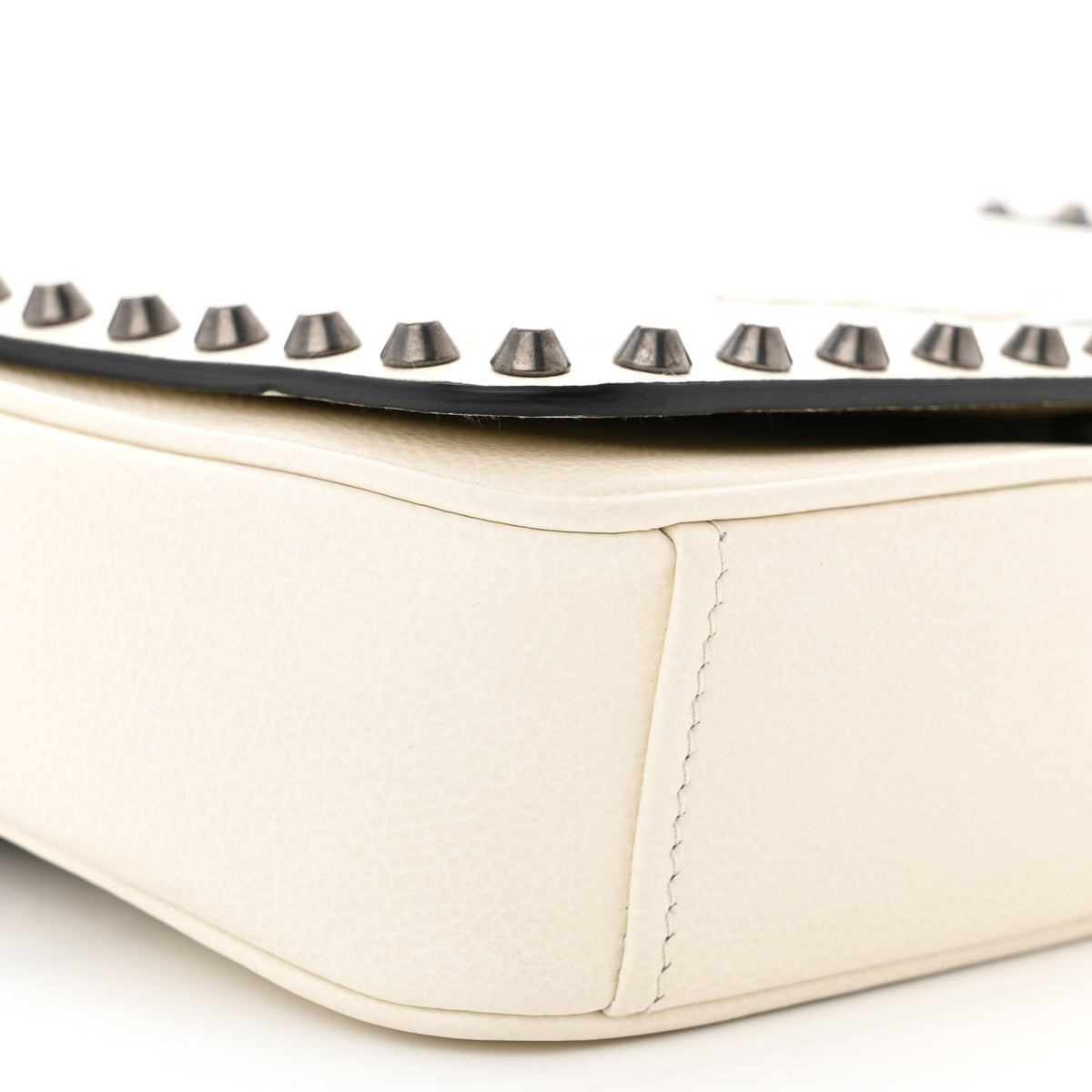 Glace Calfskin Studded Crossbody White