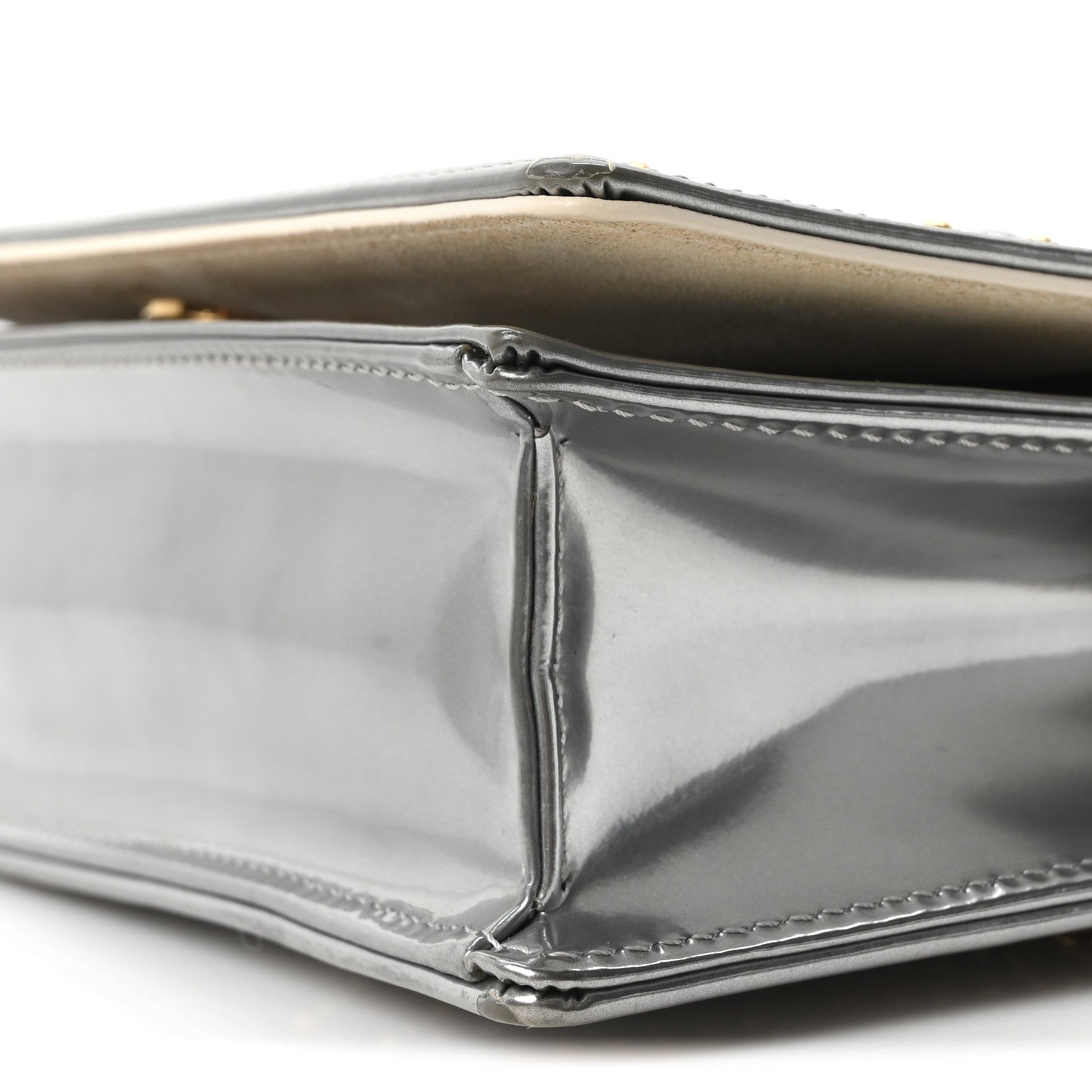 Christian Dior Metallic Patent Studded Diorama Top Handle Wallet on Chain Pouch Silver 11 of 11