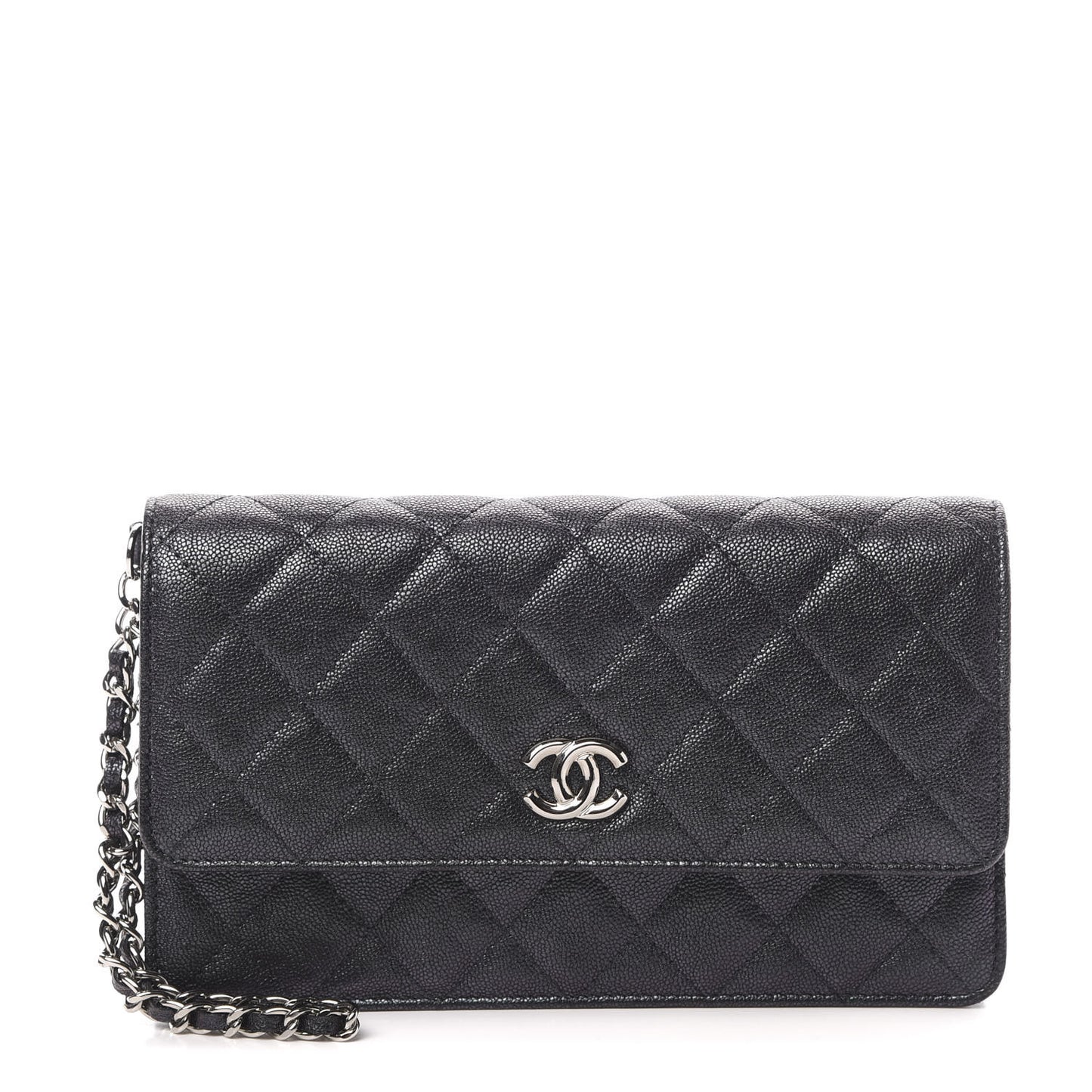 Iridescent Caviar Quilted Classic Pouch Clutch Black