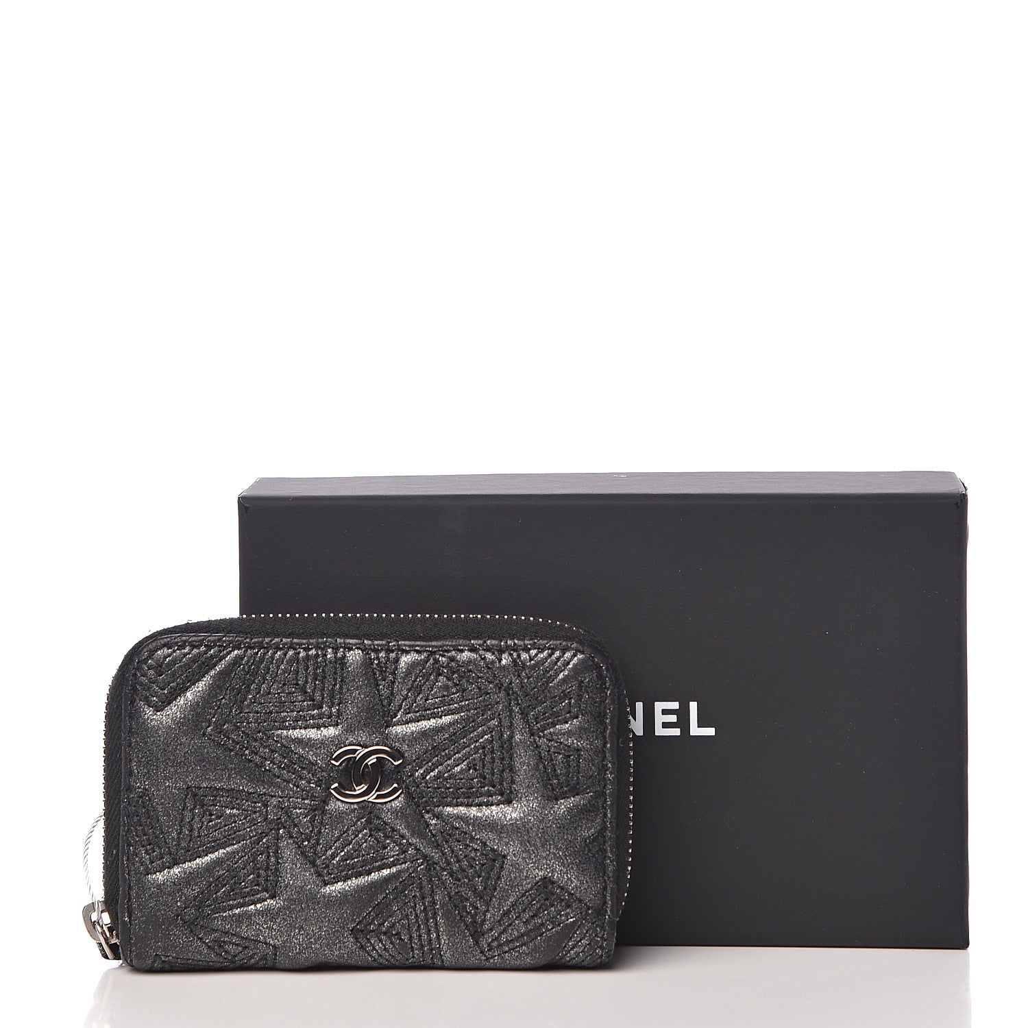 Chanel Metallic Lambskin Star Embossed Coin Purse Case Dark Grey 9 of 9