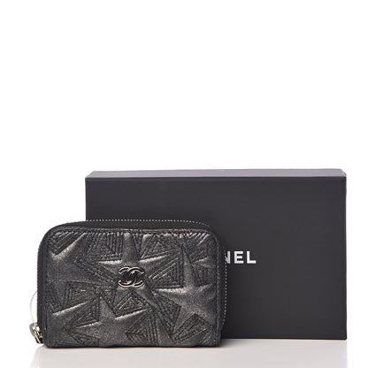 Chanel Metallic Lambskin Star Embossed Coin Purse Case Dark Grey 9 of 9
