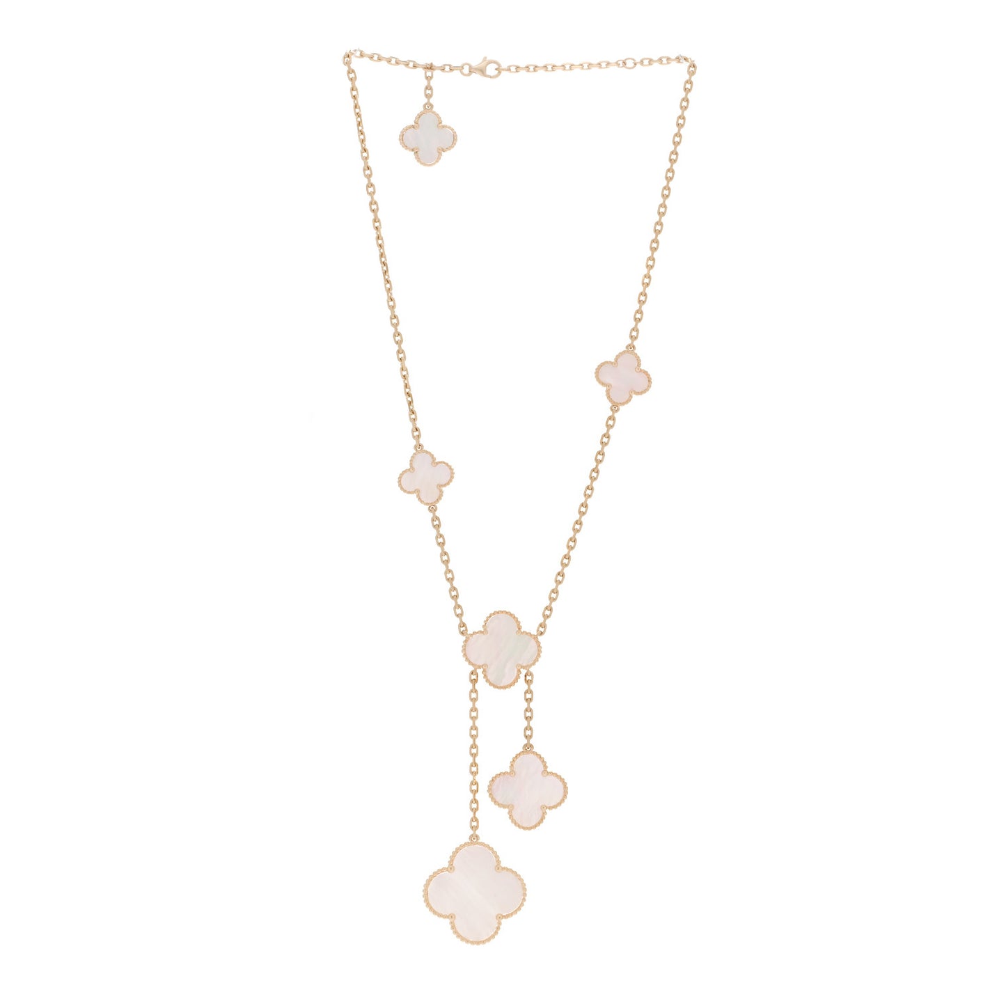 18K Yellow Gold Mother of Pearl 6 Motifs Magic Alhambra Necklace