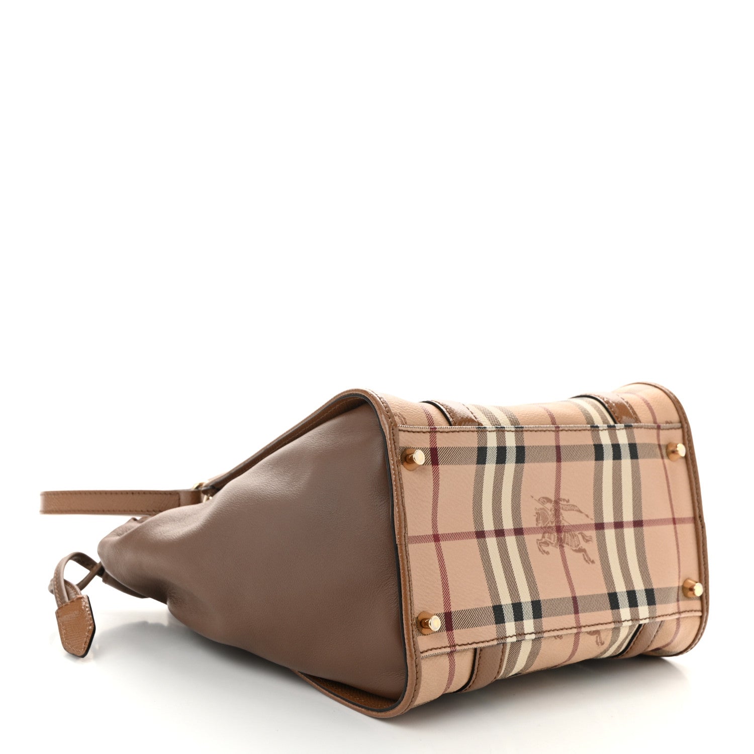 Burberry Patent Haymarket Check Small Dinton Tote Mid Camel 4 of 13