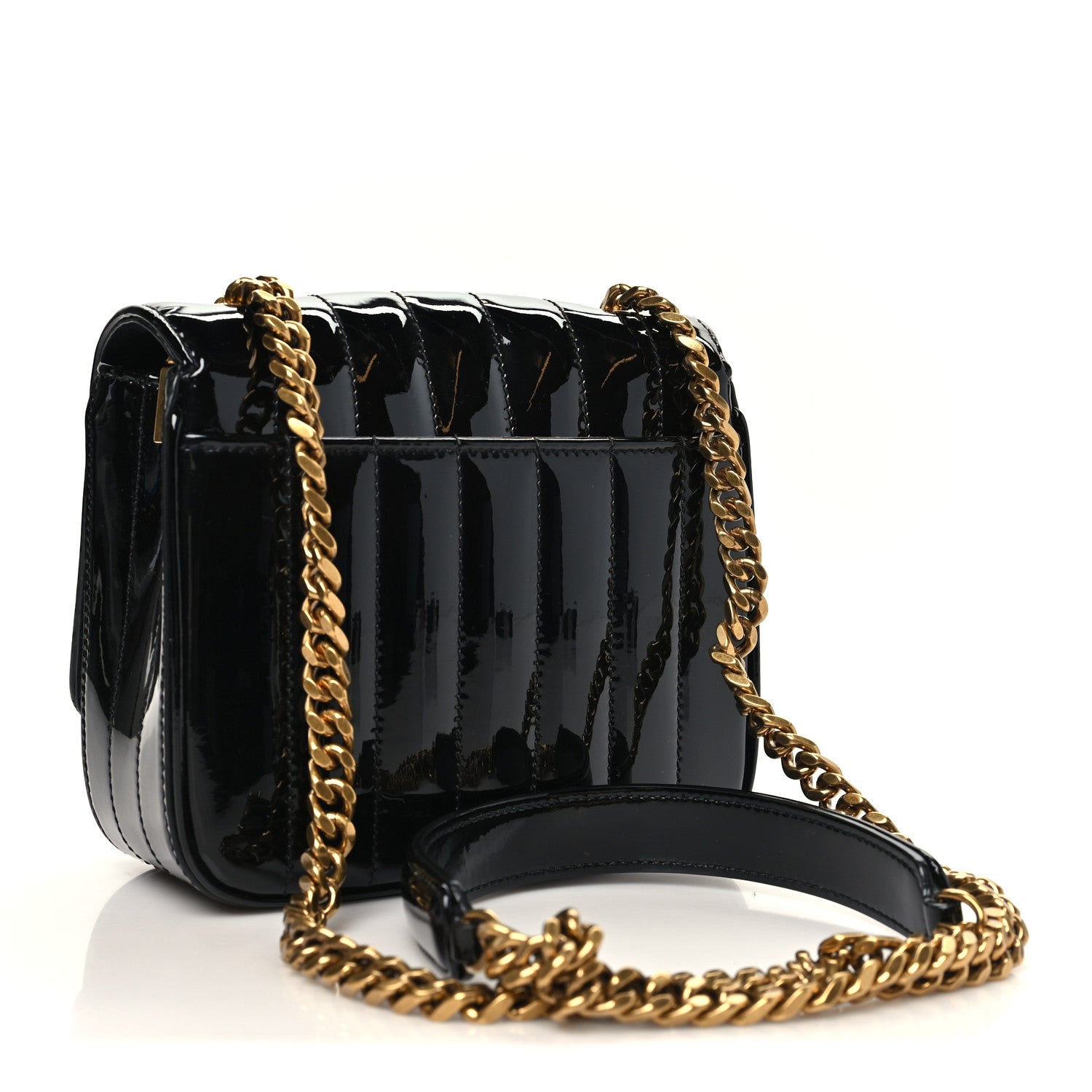 Saint Laurent Patent Calfskin Matelasse Monogram Small Vicky Chain Bag Black 3 of 10
