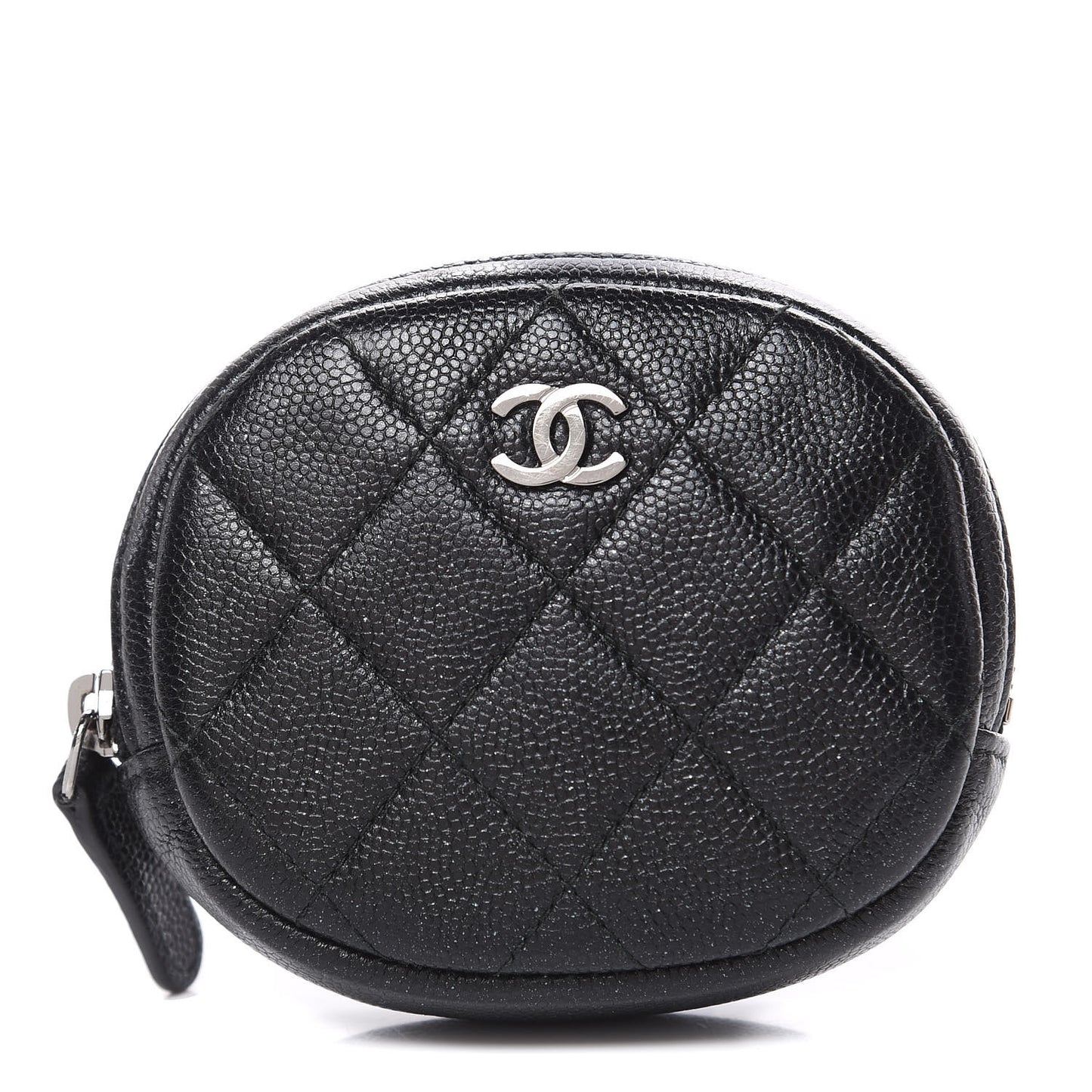 Iridescent Caviar Quilted Zip Around Classic Coin Purse Black