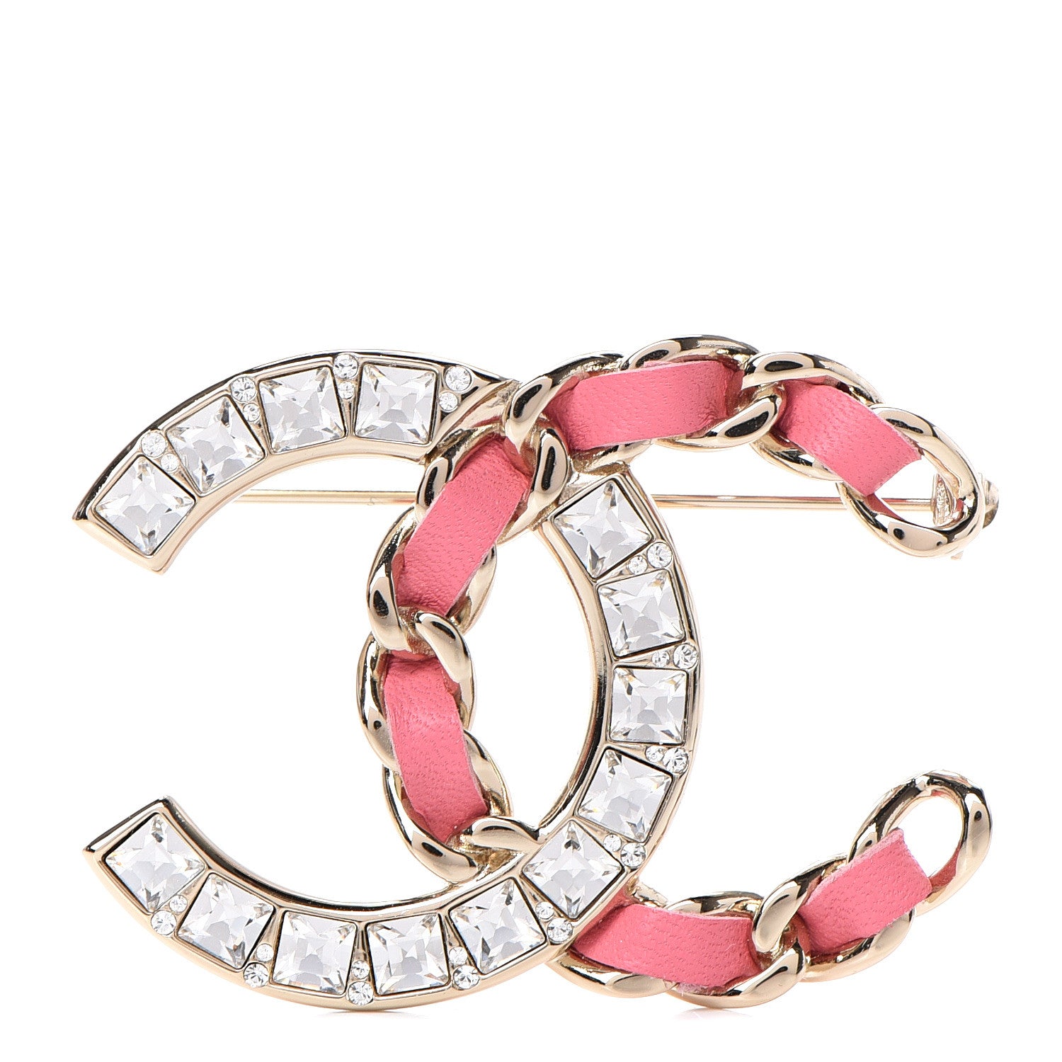 Chanel Lambskin Baguette Crystal CC Chain Brooch Pink Gold 1 of 4