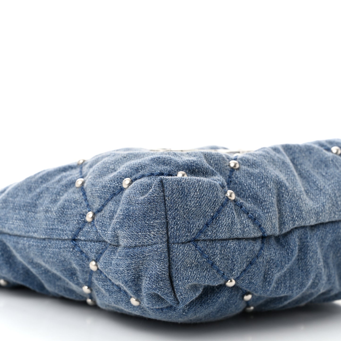 Washed Denim Quilted Studded Mini Chanel 22 Blue